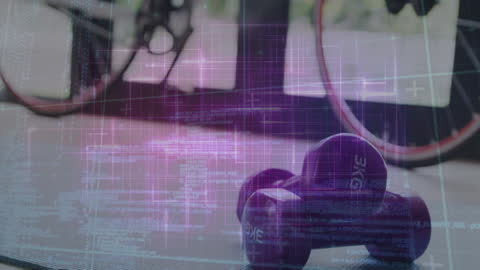 Fitness Technology Concept with Dumbbells and Digital Overlay