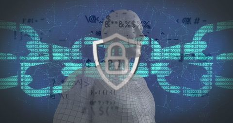 Cybersecurity concept with human figure and digital lock