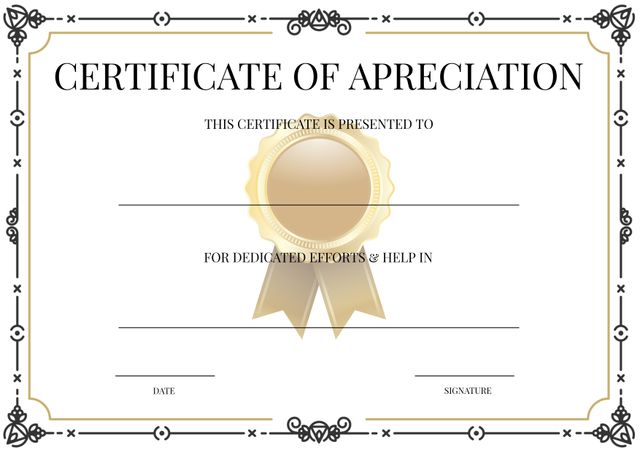 Certificate of Appreciation Template With Decorative Border and Gold Seal - Download Free Stock Templates Pikwizard.com