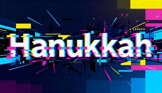 Celebrating Hanukkah with Glitch Typography in Neon Cyan Magenta Yellow