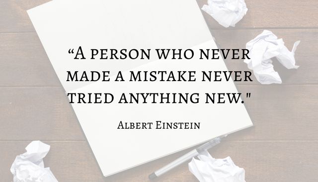 This inspirational quote by Albert Einstein about the importance of making mistakes is perfect for motivational posters, educational materials, or social media content. It encourages people to embrace failures as part of the learning process and highlights the value of trying new things to grow.