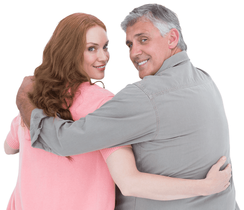Happy Casual Couple Embracing with Transparent Background