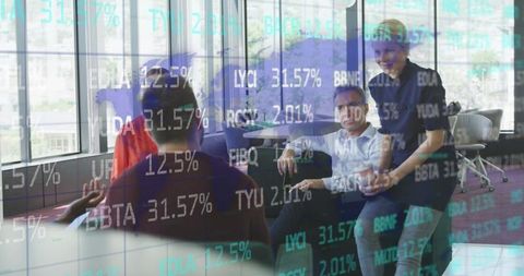 Business Team Collaborating with Data Overlay