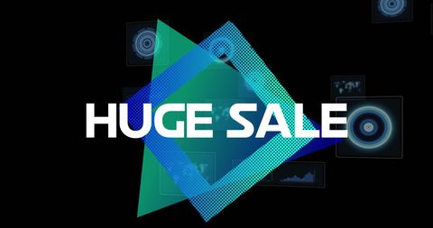 Huge sale announcement with futuristic digital interface