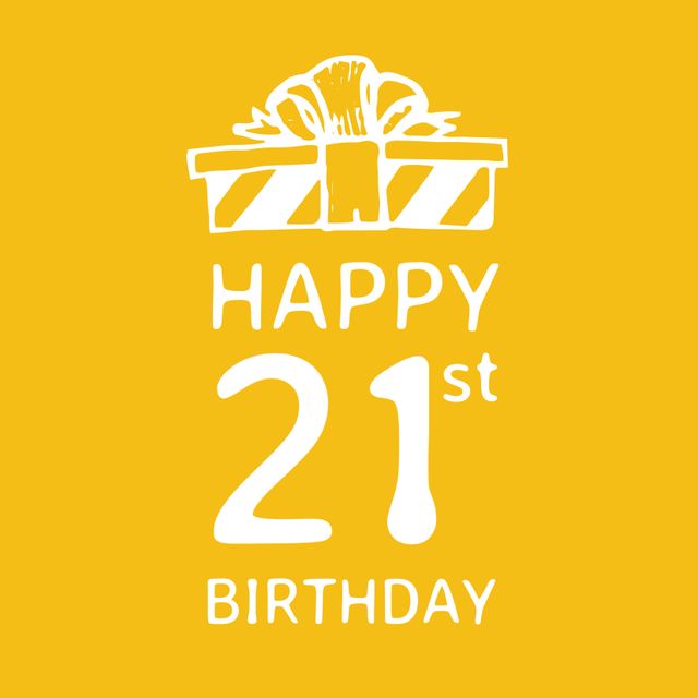 Happy 21st Birthday Card with Gift Icon on Yellow Background - Download Free Stock Templates Pikwizard.com