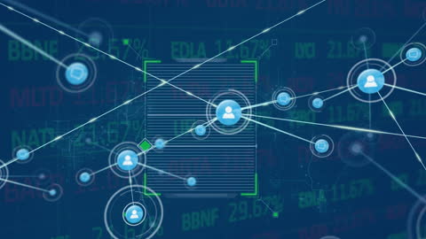 Digital Network of Connections with Data Processing Icons
