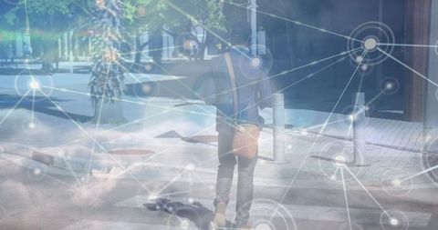Person walking with network connections overlay