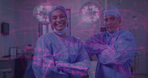 Professional Surgeons in Surgical Room with Health Technology Concept