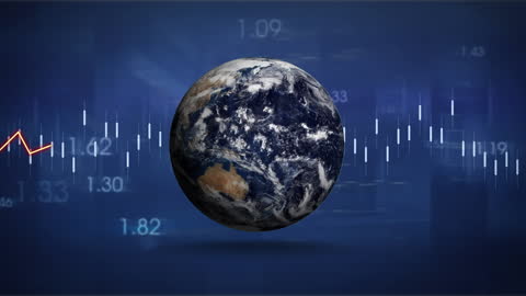 Globe and Data Processing Animation on Blue Background