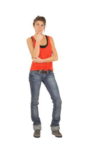 Transparent Woman in Casual Attire Thinking