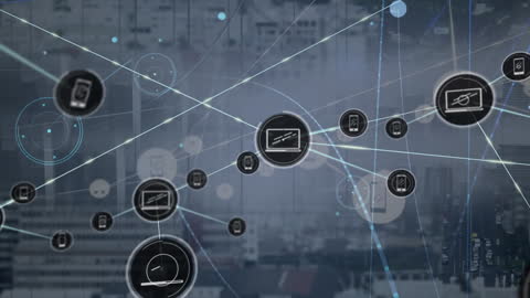 Network of Technology Connections over Urban Cityscape