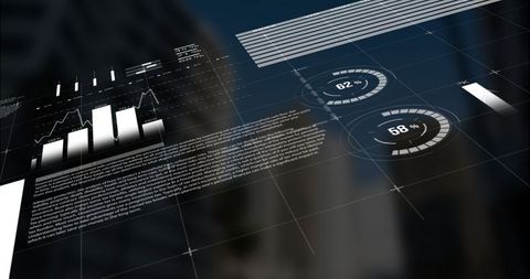 Futuristic hud with graphs and progress indicators on highrise