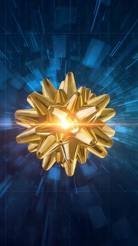 Materializing Golden Spiky Star Rotating and Pulsing Flare inside Futuristic Data Tunnel