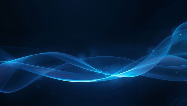 Flowing luminous blue ribbons crossing neon cyan waves with mesh texture
