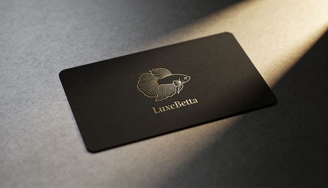 Luxury matte black business card featuring gold foil betta logo and embossed typography