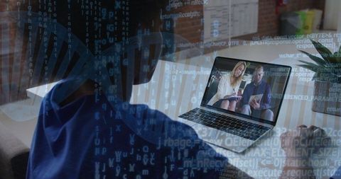 Remote Meeting with Digital Binary Overlay Representing Technology - Download Free Stock Images Pikwizard.com