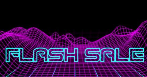 Retro Neon Flash Sale Banner with Digital Mountains - Download Free Stock Images Pikwizard.com