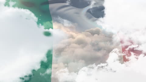 Italian Flag Waving Through Moving Cloudscape