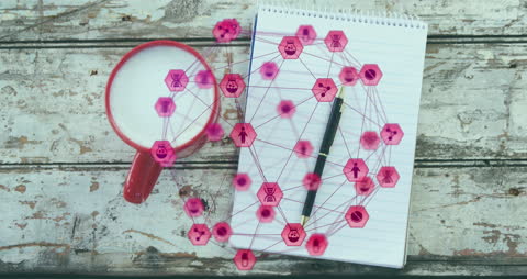 Digital Network on Rustic Workspace Background