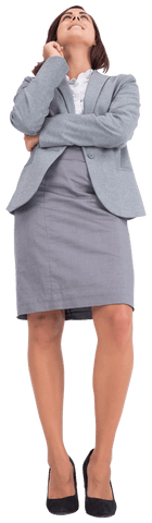 Confident Biracial Businesswoman Smiling Up on Transparent Background