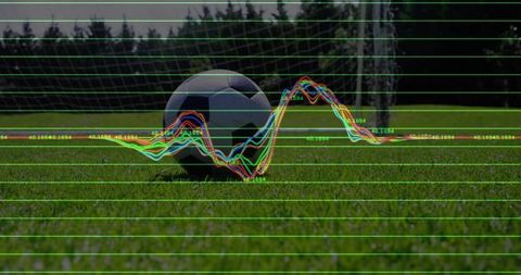 Soccer Ball on Field with Data Visualization Overlay