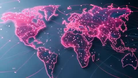 Neon Global Map with Digital Connectivity and Data Exchange