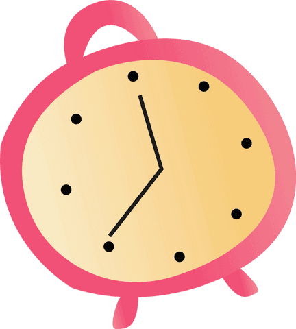 Whimsical pink alarm clock illustration on transparent background