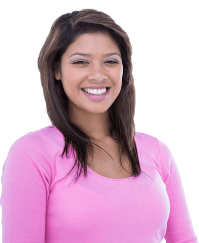 Smiling Woman in Pink Shirt on Transparent Background