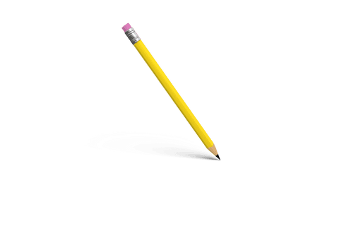 Transparent yellow pencil with red eraser on angle