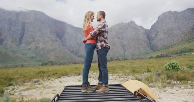 Couple Enjoying Camping Trip in Mountain Landscape - Download Free Stock Images Pikwizard.com