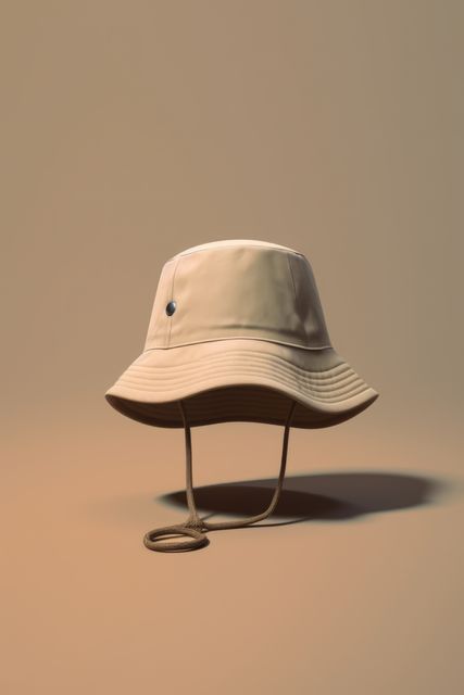 Beige bucket hat on beige background, created using generative ai technology. Fashion, hats and headwear concept digitally generated image.