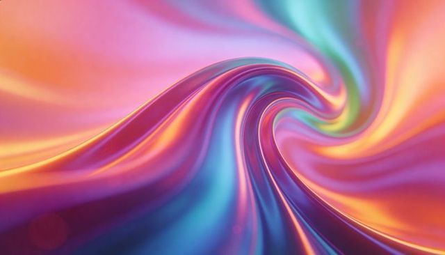Iridescent Metallic Swirl Abstract Background Glossy Ribbon Motion with Bokeh and Vibrant Colors