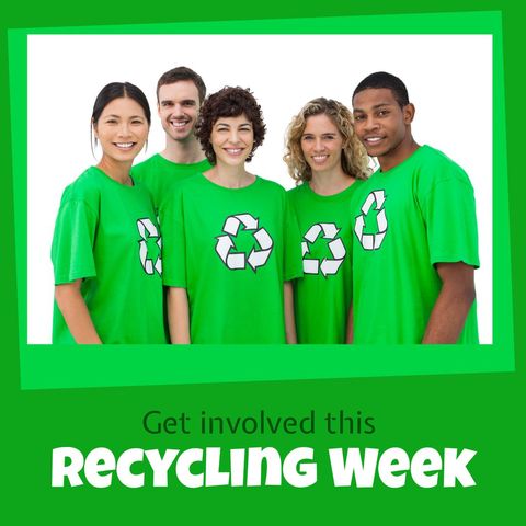 smiling multiracial volunteers promoting recycling week - Download Free Stock Templates Pikwizard.com