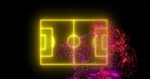 Neon Soccer Field Glow with Digital Particle Wave