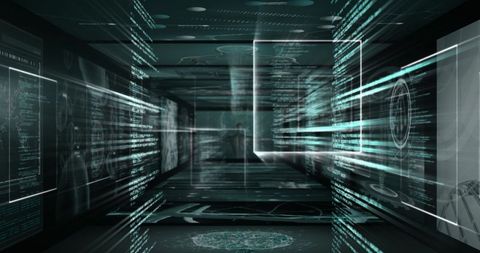Abstract digital data code in futuristic interface display