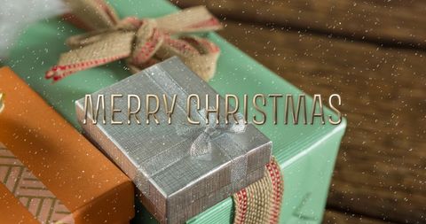 Merry Christmas Greeting with Snow and Christmas Presents - Download Free Stock Images Pikwizard.com