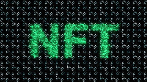 NFT Glowing Neon Text with Digital Binary Code