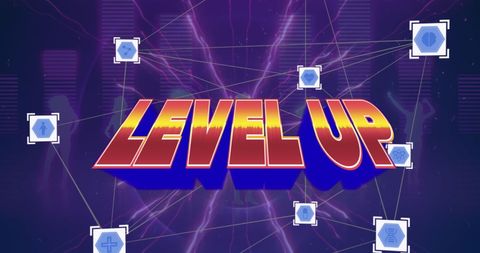 Retro Gaming Level Up Concept with Connected Icons