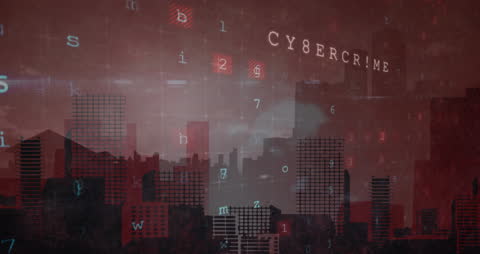 Cityscape Animation with Cyber Crime Theme Highlighting Data Security
