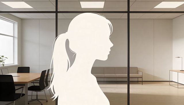 Female Silhouette Glass Decal on Modern Office Partition with Conference Room View