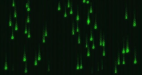 Cascading Neon Green Binary Columns Filling Dark Cyber Grid With Glowing Digits