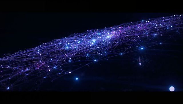 Glowing Network Mesh with Luminescent Nodes and Streaks in Dark Void