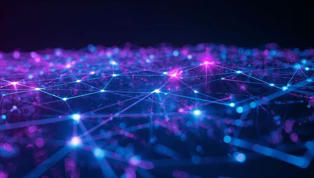 Futuristic Digital Network in Neon Virtual Landscape