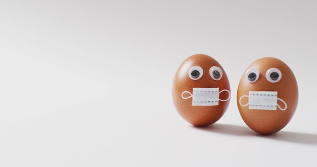 Brown Eggs with Googly Eyes and Masks on White Background - Download Free Stock Images Pikwizard.com