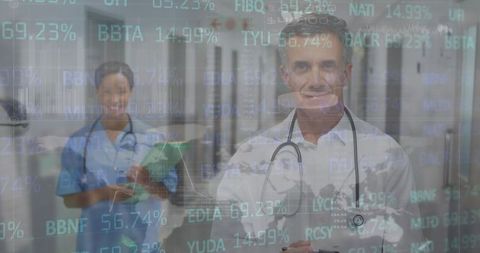 Healthcare Professionals Surrounded by Financial Data
