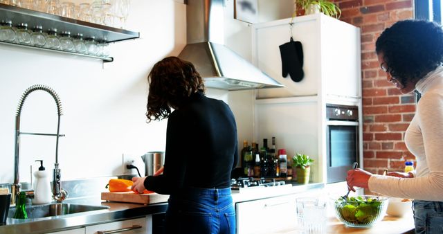 Two Friends Cooking Together in Modern Kitchen Preparing Healthy Meal - Download Free Stock Images Pikwizard.com