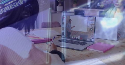 Student engaged in virtual classroom from home