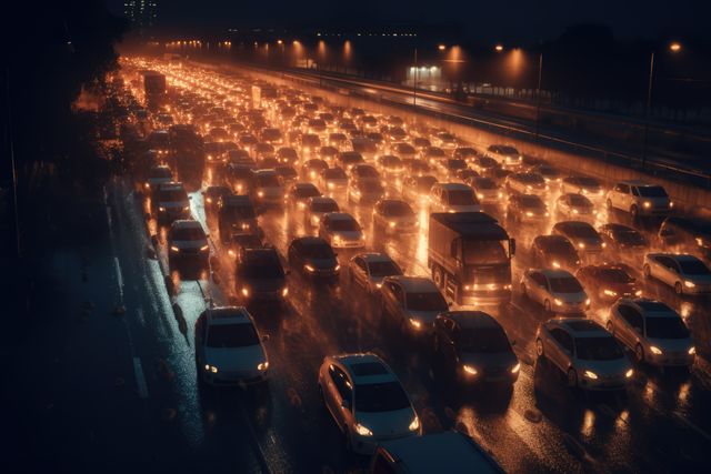 Heavy Traffic Jam at Night During Rainfall - Download Free Stock Images Pikwizard.com