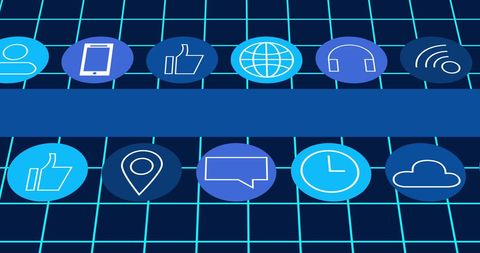 Digital interface social media network icons on blue grid
