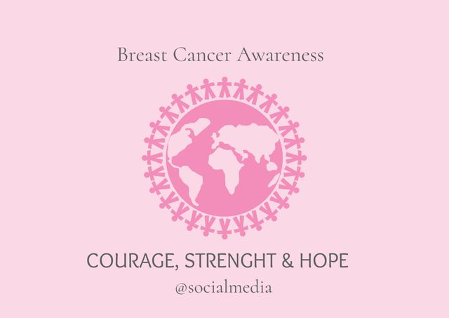 Breast Cancer Awareness Banner with Pink Ribbon and Global Human Chain - Download Free Stock Templates Pikwizard.com